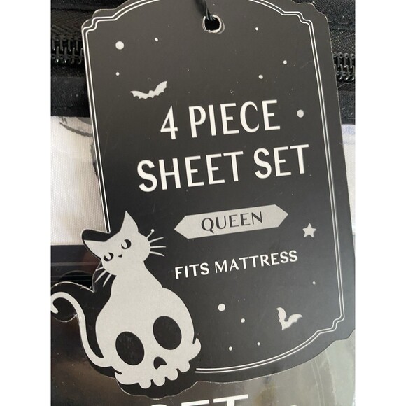 Haunt Haven 4 Piece Sheet Set Queen Skulls Pumpkins Ravens Halloween Gothic - Picture 3 of 6